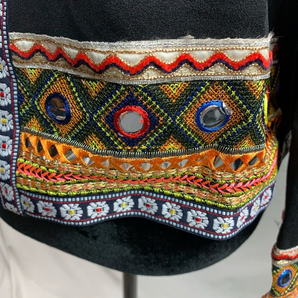 Black Contrast Embroidered Trim Open Front Jacket - Picture 10 of 10